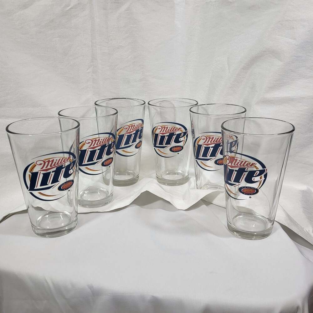 Set of 6 Miller Lite 16oz Pint Glasses